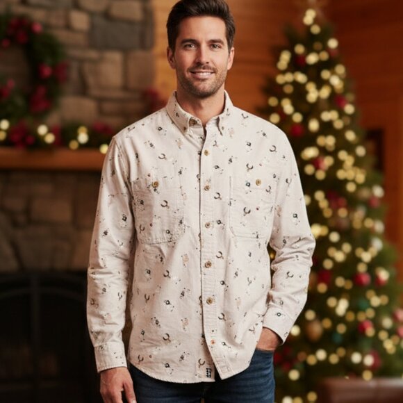 Duluth Trading Co. Holiday Llama Button -down Long sleeve Shirt | Large-Tall - Picture 1 of 6